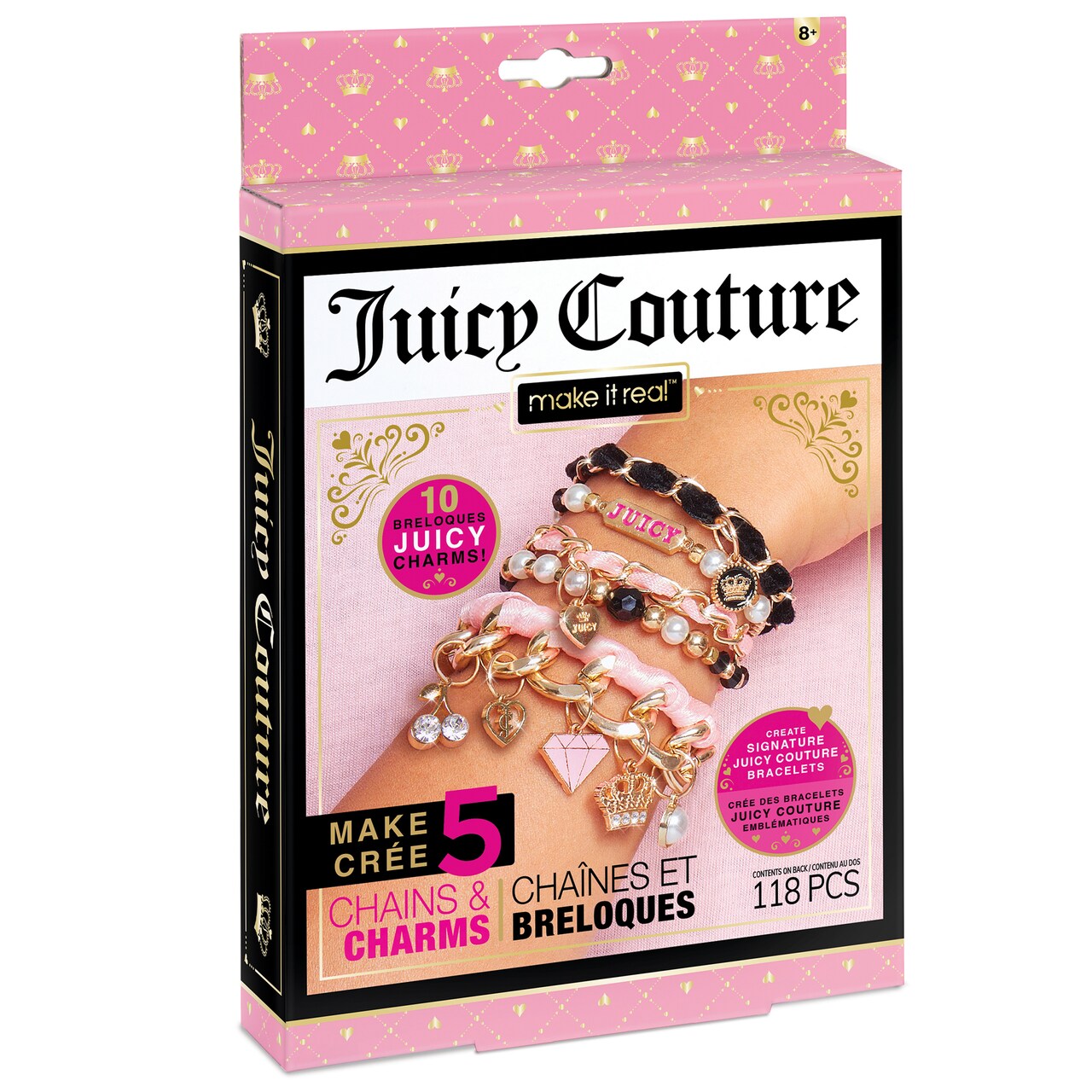 Juicy Couture: Mini Chains & Charms Kit - Create 5 Unique Bracelets, Make It Real, 118 Pieces, Includes 10 Juicy Charms, Pink Gold & Black, Create & Decorate Bracelets, Tweens & Girls, All-In-One, DIY Jewelry Kit, Arts & Crafts, Kids Ages 8+